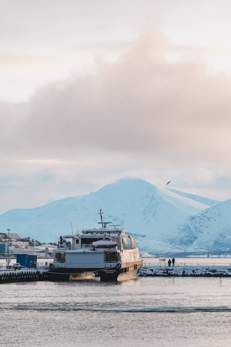 winter boat in scenic tromso harbor