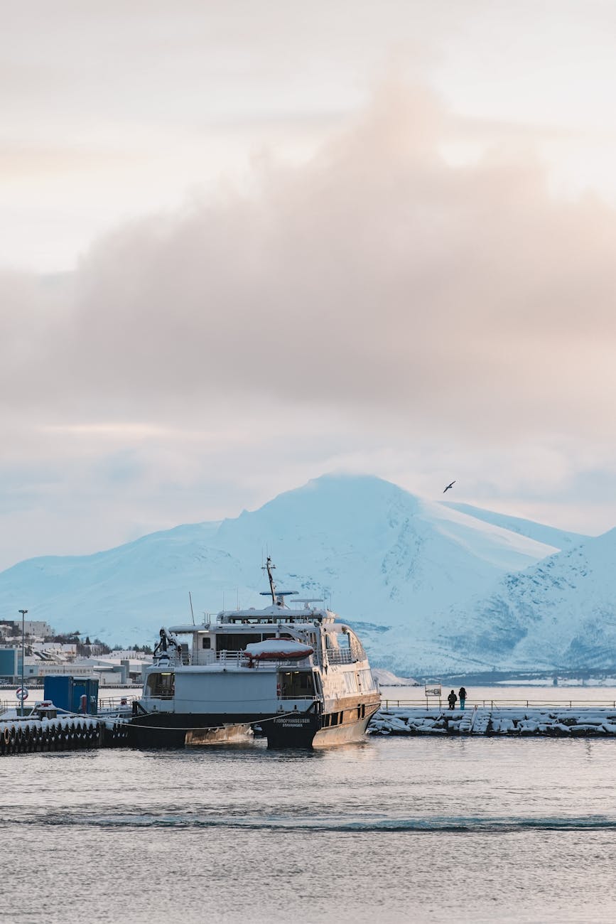 winter boat in scenic tromso harbor